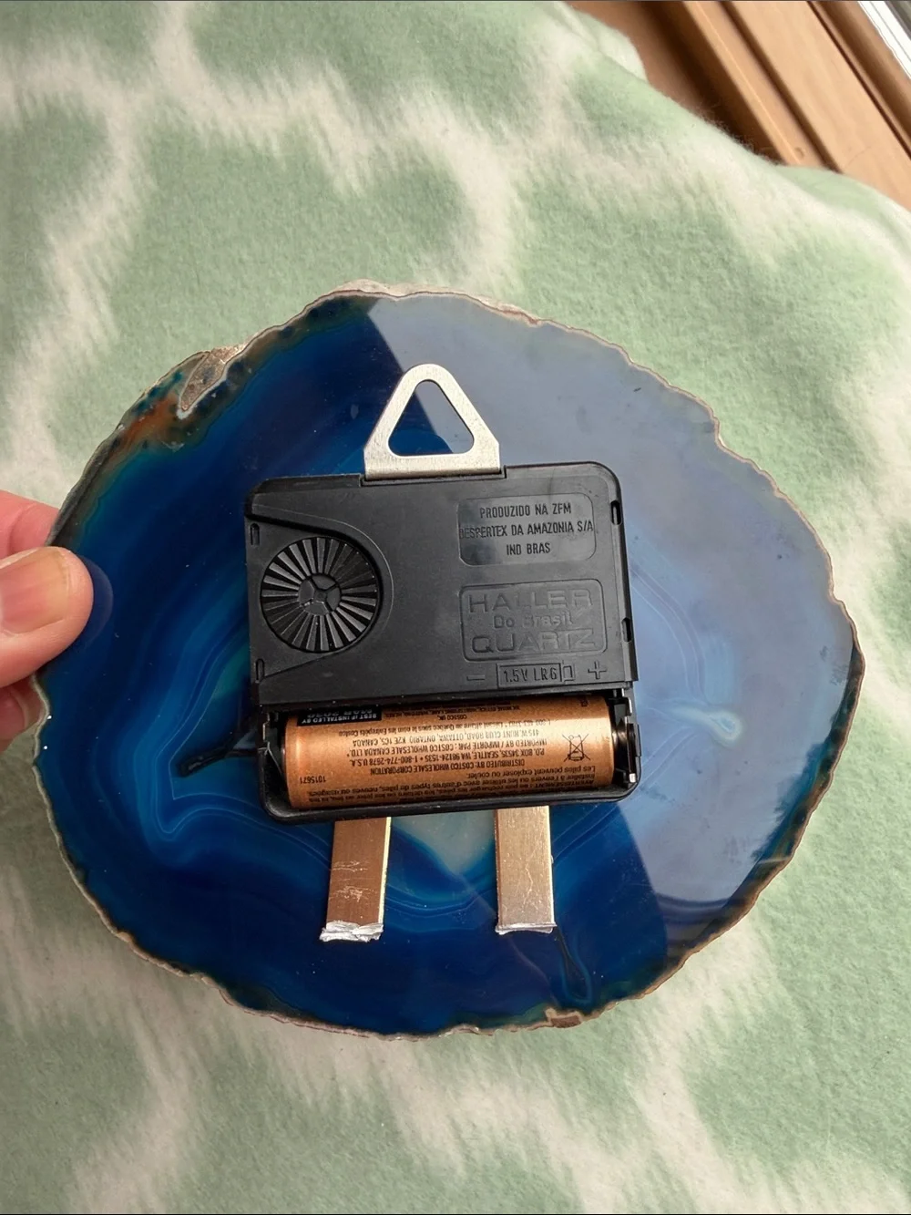 Handmade Blue Agate Wall Clock with Gold Accents - about 5.5”x5”